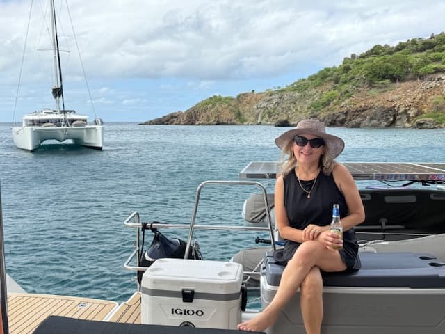 Carmen on a boat in the Caribbean