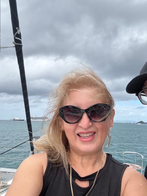 Carmen on a sailboat